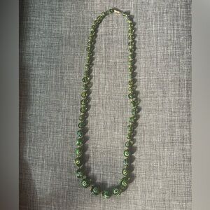 VTG Venetian Murano Millefiori Floral Pattern Green Beaded Necklace